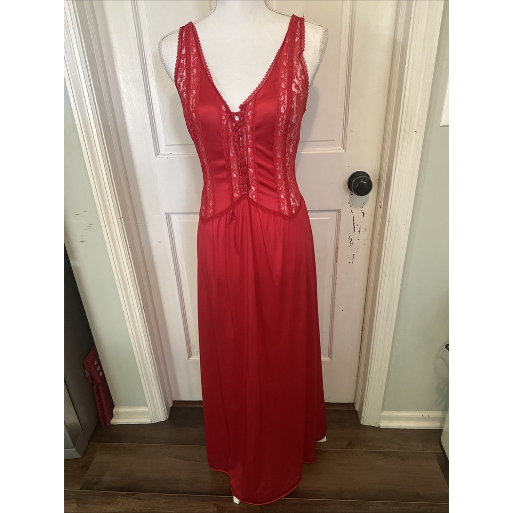 Tessie USA Vintage Red lace-up corset Slip Dress Boudoir Whimsy Fairy Sexy Small
